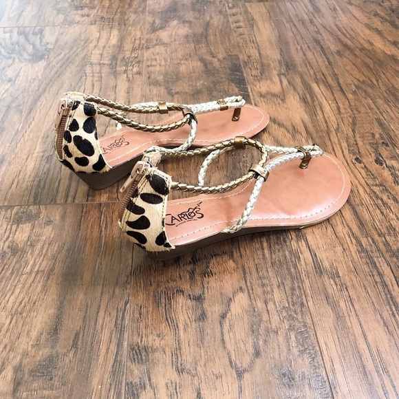 Carlos Santana • Friday sandals leopard pony hair gold braid strap wedge - Picture 7 of 11